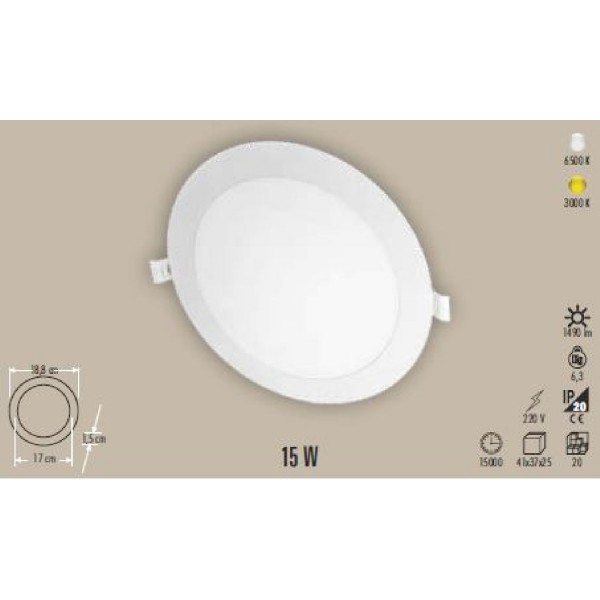 Led Panel 15W 3000K 1490Lmn Sıva Altı Q 17/18,8Cm