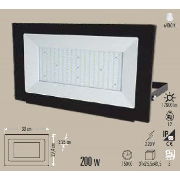 Led Projektör 200W Slim 6400K 17800Lmn