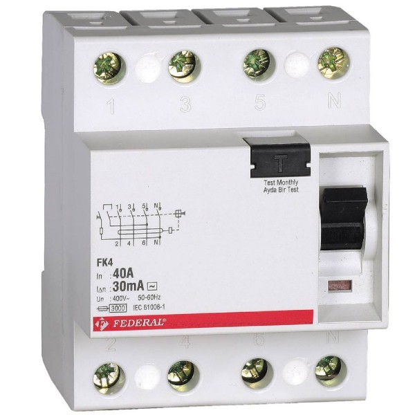 4x40A 30mA 6kA Kaçak Akım Rölesi FK4 Federal