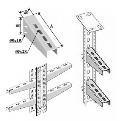 100x1,5mm Sac Kanal U Profil Geçmeli Konsol H:60mm
