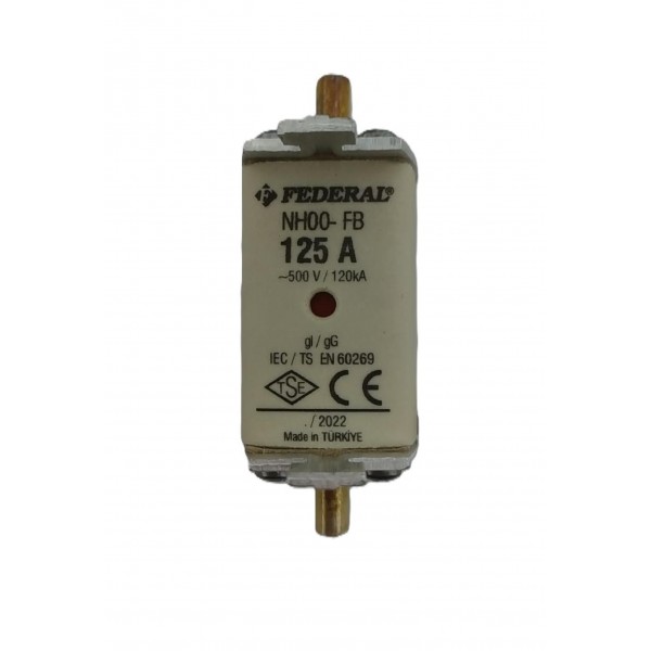 NH00 125A 120kA Bıçaklı Sigorta Buşonu Çift İndikatör Federal