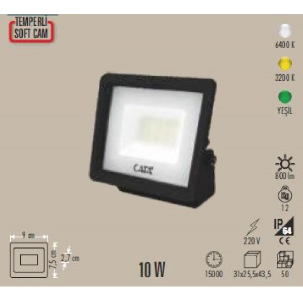 Led Projektör 10W Slim 6400K 800Lmn