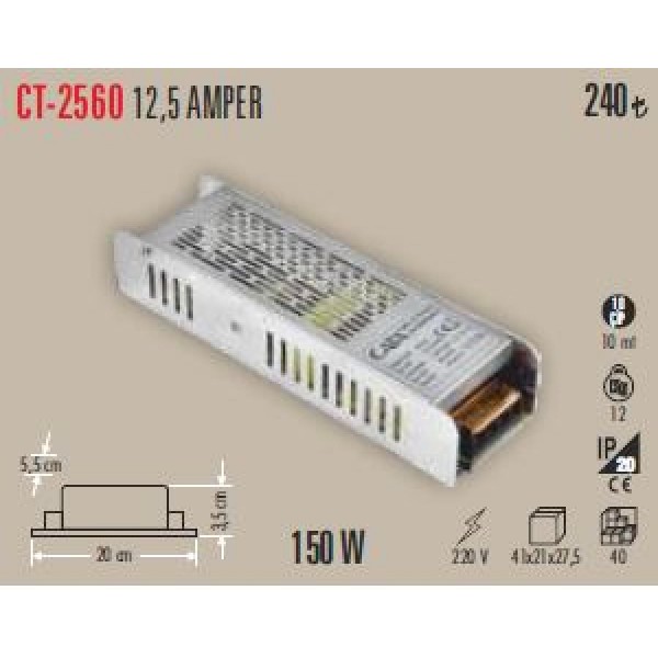 Led Trafosu 220V/12V 12,5A 150W