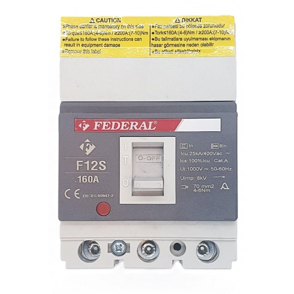 3x160A 25kA Kompakt Şalter F12S Sabit Federal