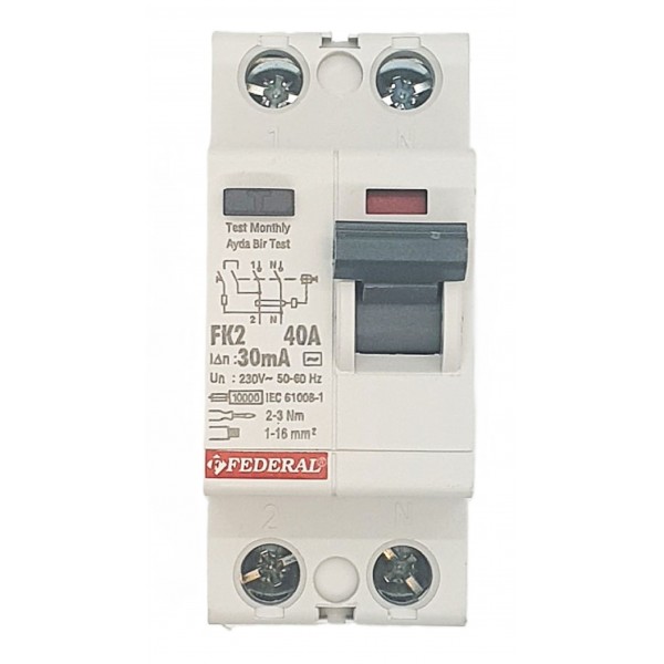 2x40A 30mA 10kA Kaçak Akım Rölesi FK2E Federal