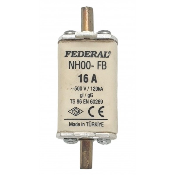NH00 FB 16A 120kA  Tek İndikatör Bıçaklı Sigorta Buşonu Federal