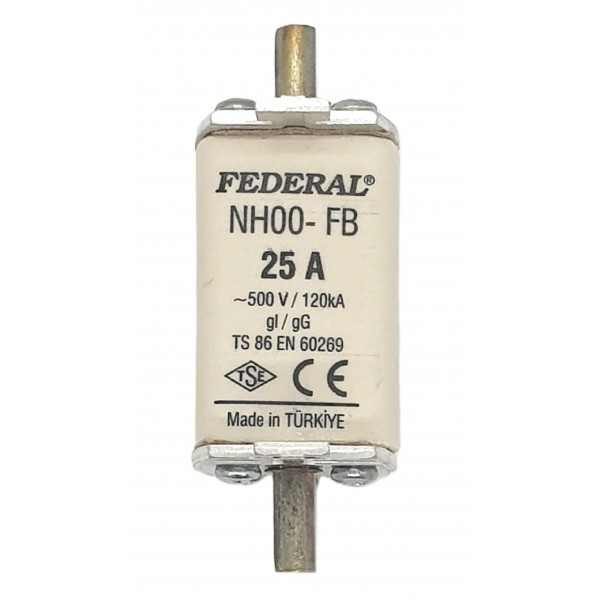 NH00 FB 25A 120kA Tek İndikatör Bıçaklı Sigorta Buşonu Federal 