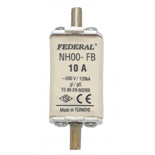 NH00 FB 10A 120kA Tek İndikatör Bıçaklı Sigorta Buşonu Federal 