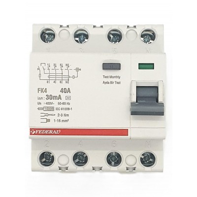 4x40A 30mA 10kA Kaçak Akım...