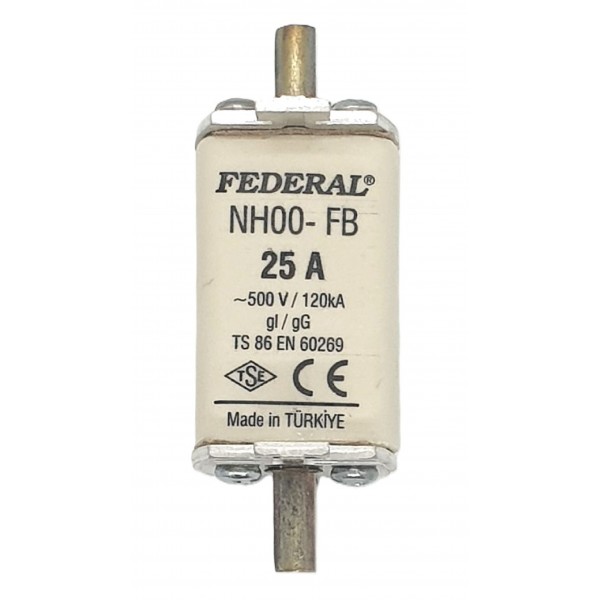 NH00 FB 25A 120kA Tek İndikatör Bıçaklı Sigorta Buşonu Federal 