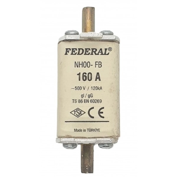 NH00 160A 120kA Bıçaklı Sigorta Buşonu Çift İndikatör Federal