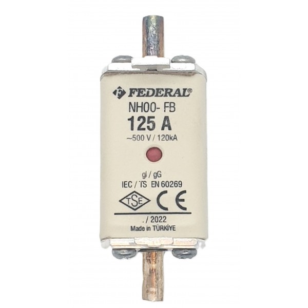 NH00 125A 120kA Bıçaklı Sigorta Buşonu Çift İndikatör Federal