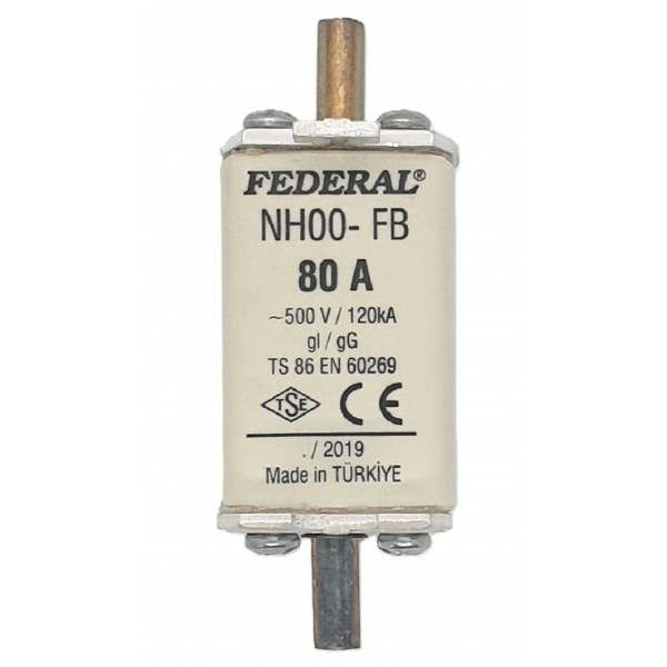 NH00 80A 120kA Bıçaklı Sigorta Buşonu Çift İndikatör Federal