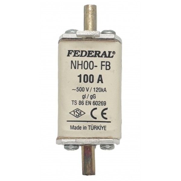 NH00 FB 100A 120kA Tek İndikatör Bıçaklı Sigorta Buşonu Federal 