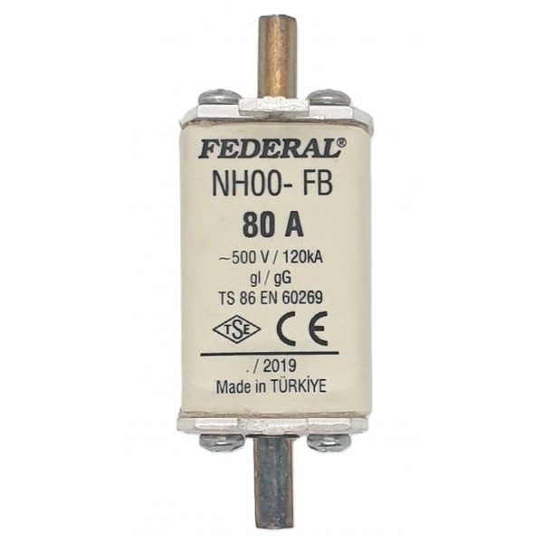 NH00 FB 80A 120kA Bıçaklı Sigorta Buşonu Tek İndikatör Federal