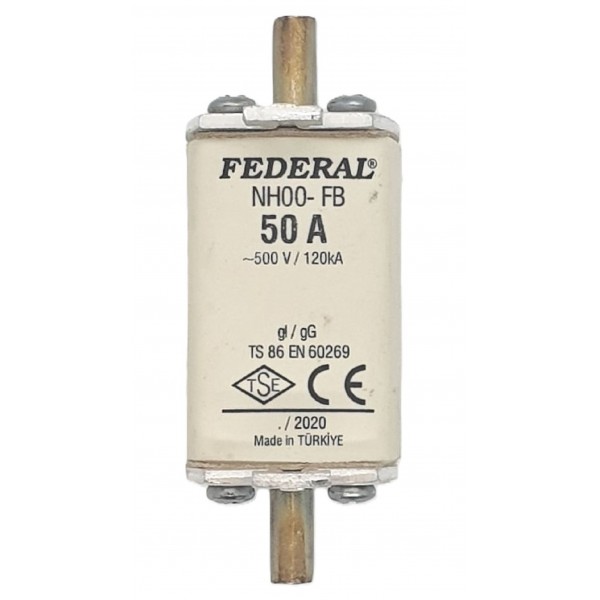 NH00 FB 50A 120kA Tek İndikatör Bıçaklı Sigorta Buşonu Federal 