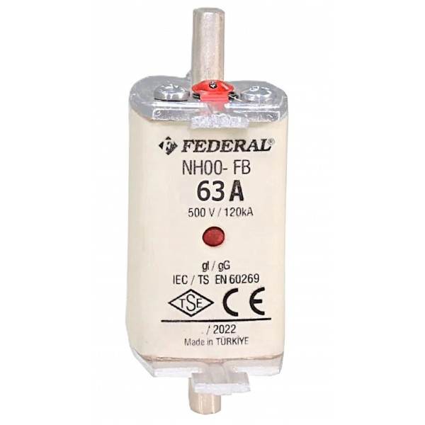 NH00 FB 63A 120kA Bıçaklı Sigorta Buşonu Tek İndikatör Federal