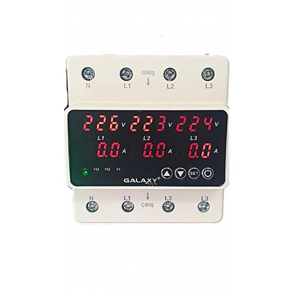63A 380V Trifaze Voltaj Koruma Ve Kontrol Cihazı Dijital Göstergeli Pano Tipi Galaxy