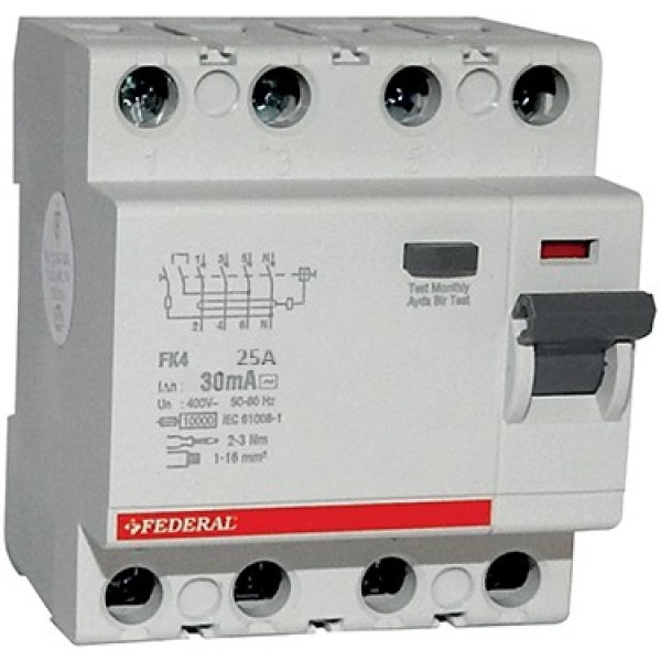 4x25A 30mA 6kA Kaçak Akım Rölesi FK4 Federal