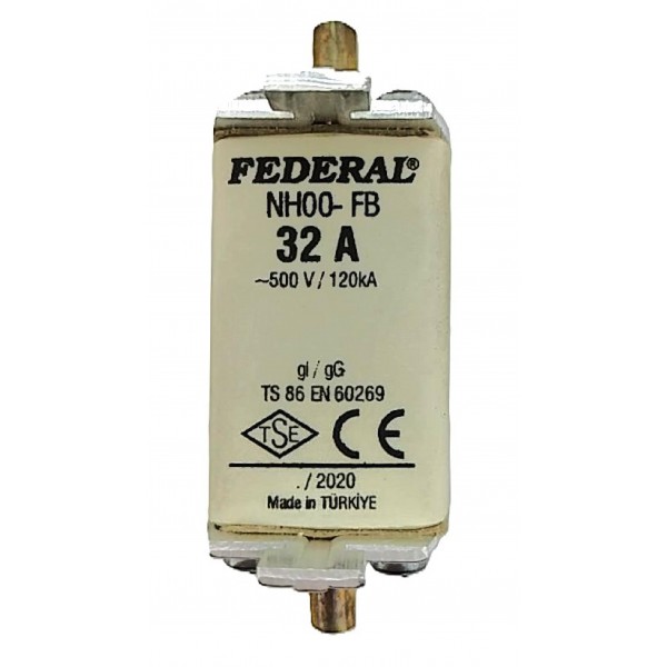 NH00 FB 32A 120kA Tek İndikatör Bıçaklı Sigorta Buşonu Federal