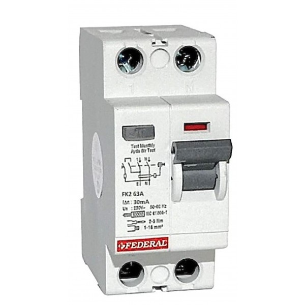 2x63A 30mA 6kA Kaçak Akım Rölesi FK2 Federal