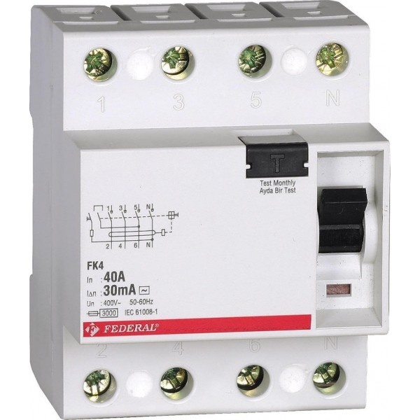 4x63A 30mA 6kA Kaçak Akım Rölesi FK4 Federal