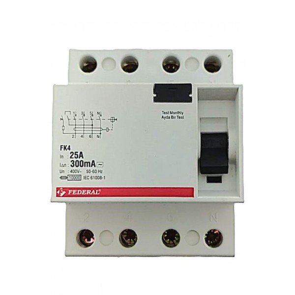 4x25A 300mA 10kA Kaçak Akım Rölesi FK4 Federal