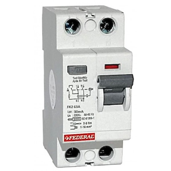 2x63A 30mA 10kA Kaçak Akım Rölesi FK2 Federal