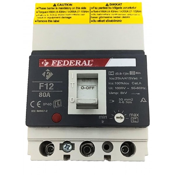 3x80A 25kA Kompakt Şalter F12 Ayar Sahalı Federal