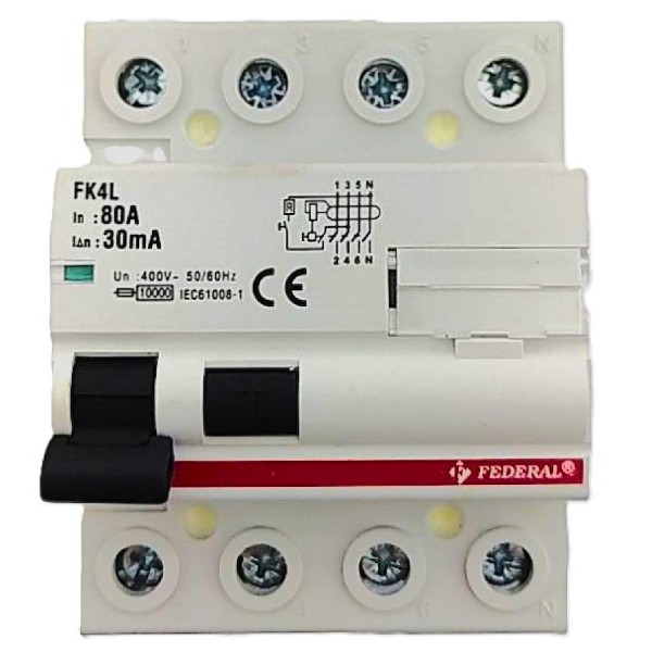 4x80A 30mA 10kA Kaçak Akım Rölesi Fk4L Federal