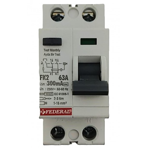 2x63A 300mA 10kA Kaçak Akım  Fk2E Federal