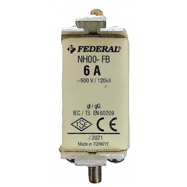 NH00 FB 6A 120kA Tek İndikatör Bıçaklı Sigorta Buşon Federal
