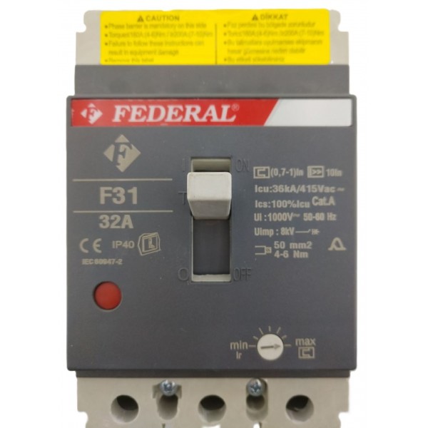 3x32A 36kA Kompakt Şalter F31 Ayar Sahalı Federal