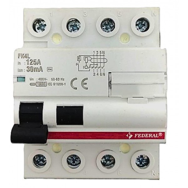 4x125A 30mA 10kA Kaçak Akım Rölesi FK4LK Federal