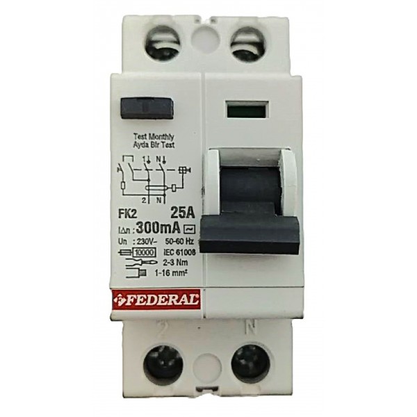 2x25A 300mA 10kA Kaçak Akım Rölesi FK2E Federal