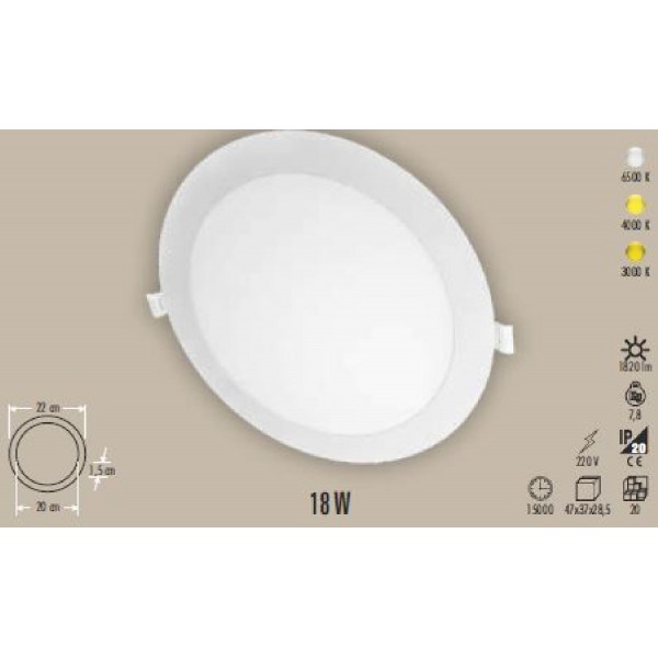 Led Panel 18W 6500K 1820Lmn Sıva Altı Q 20/22Cm